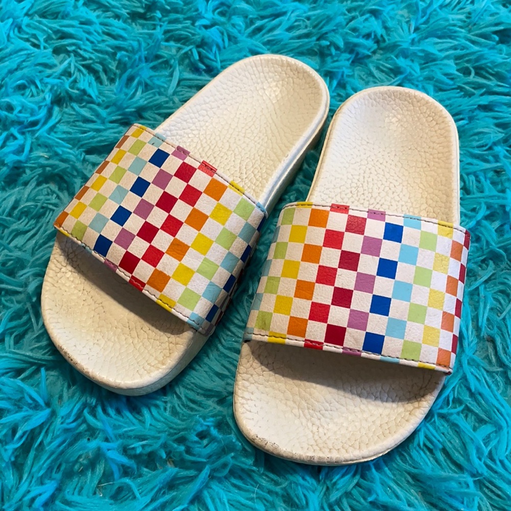 COPY - Kids Vans Rainbow Checker Slides